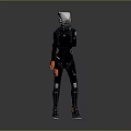 Sci Fi Humanoid Robotic Character In Black Bodysuit With Red Details And Mechanical Features