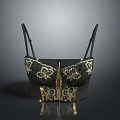 Elegant Black Women's Bra with Gold Floral Lace Patterns and Adjustable Straps