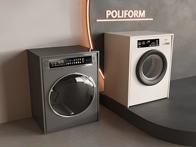 Sleek Modern Gray And White Washing Machines With Digital Control Panels In 3d model