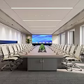 Modern Spacious Conference Room Interior With Long Meeting Table Comfortable Office Chairs And Large Screen