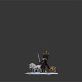 Game Movie Character With White Wolves Swords On Ice Surface Treasure Chest And Flag
