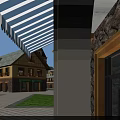 Traditional Commercial Street With Gray Tile Roofs Shop Awnings And Roadside Greenery