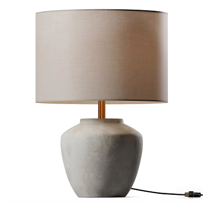 Modern Table Lamp With Beige Fabric Shade Gold Metal Stem And Gray Concrete Base 3d model
