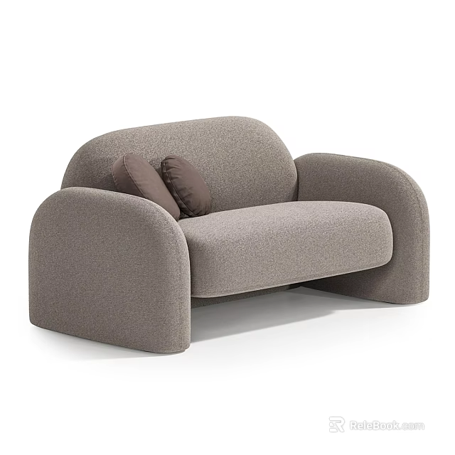 Modern Light Gray Fabric Double Sofa With Rounded Armrests And Plush Seat Cushions 3d model 