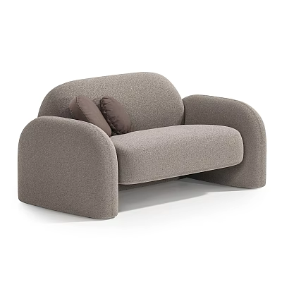 Modern Light Gray Fabric Double Sofa With Rounded Armrests And Plush Seat Cushions 3d model