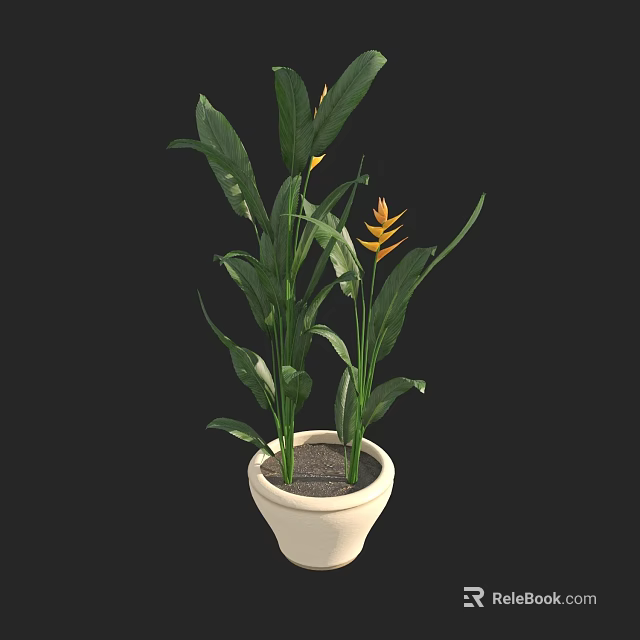 Bonsai Potted Plant With Green Leaves And Yellow Flowers In White Ceramic Pot For Indoor 3d model 