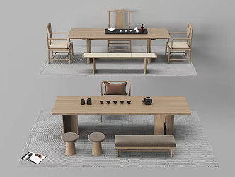 New Chinese Tea Table and Chair 3d model