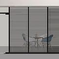 Modern Interior With Glass Sliding Blind Partition Dining Table And Chairs 3d model