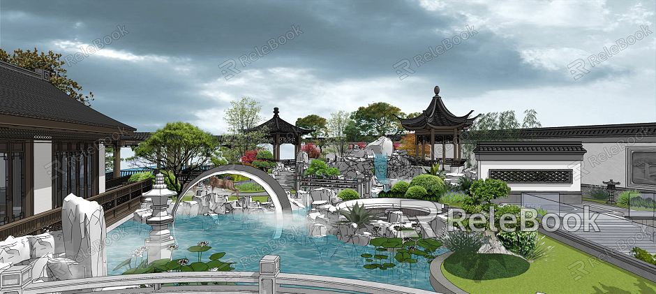 Chinese Courtyard Villa Club Courtyard Landscape model