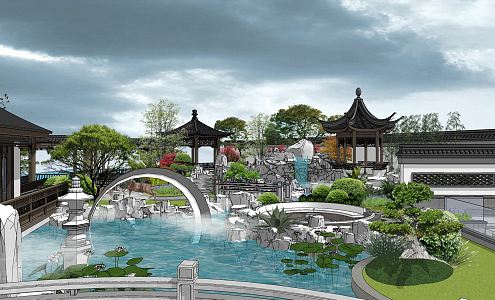 Chinese Courtyard Villa Club Courtyard Landscape 3d model