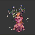 Elven Game Movie Character With Antlers Glowing Orbs Pointed Ears And Blonde Hair