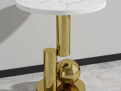 Elegant Modern Coffee Table With White Marble Top And Golden Cylindrical Spherical Legs 3d model