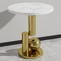 Elegant Modern Coffee Table With White Marble Top And Golden Cylindrical Spherical Legs