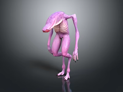 Purple Fantasy Creature Character With Slender Limbs And Grotesque Biological Features 3d model