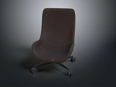 Dark Brown Leather Office Chair With Rolling Wheels And Simple Classic Design 3d model
