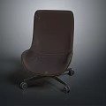 Dark Brown Leather Office Chair With Rolling Wheels And Simple Classic Design