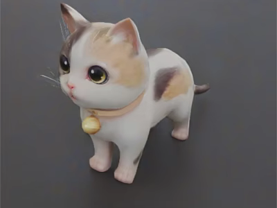 Cute Tri Colored Reptile Figurine With Bell Collar On Dark Surface 3d model