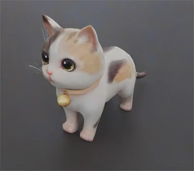 Cute Tri Colored Reptile Figurine With Bell Collar On Dark Surface 3d model