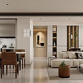 Modern Living and Dining Room Interior Design With Beige Sofa Coffee Table And Large Window