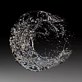 Dynamic Transparent Water Splash Sculpture With Shiny Surface On Black Background