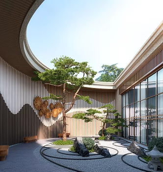 Courtyard landscape plant patio landscape plant dry landscape 3d model