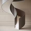 Modern Spiral Staircase Design With White Steps And LED Lights On Decorative Panel Walls