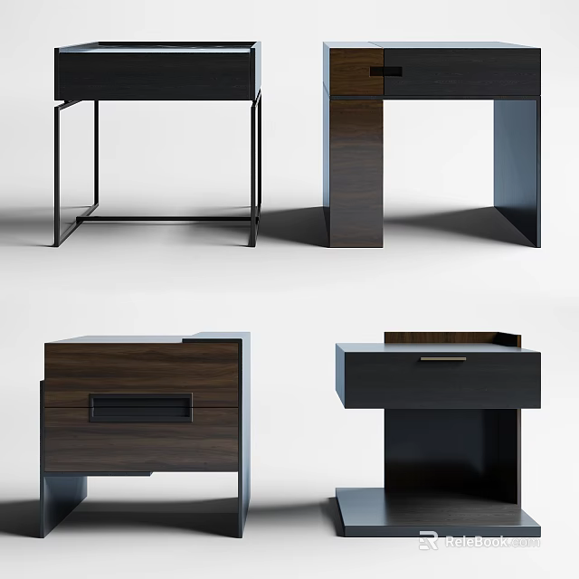 Modern Bedside Table Design With Storage Drawer Wooden Body And Metal Frame 3d model 