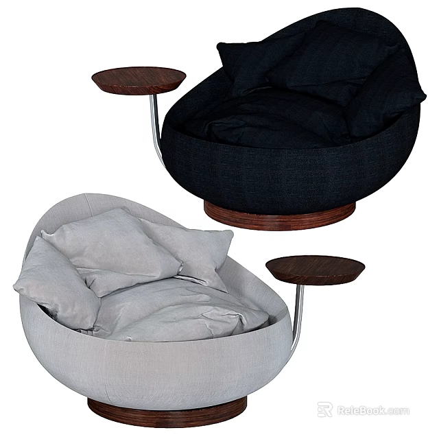 Black and Gray Fabric Lounge Chairs with Wooden Side Tables and Soft Cushions 3d model 