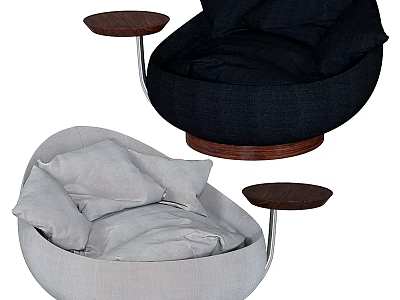 Black and Gray Fabric Lounge Chairs with Wooden Side Tables and Soft Cushions 3d model