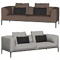 Modern Minimalist Two Seater Sofa in Beige and Light Gray with Black Cushions and Metal Legs