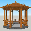 Classic Traditional Wooden Octagonal Pavilion With Decorative Roof Railings And Stone Base