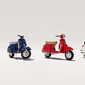 Vintage Motor Scooters In Various Colors Lined Up For Display On White Background