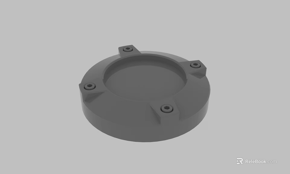 Gray Round Mechanical Base With Four Screw Holes And Mounting Points 3d model