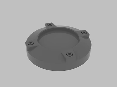 Gray Round Mechanical Base With Four Screw Holes And Mounting Points 3d model