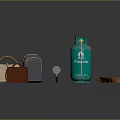 Everyday Living Items Including Green Gas Cylinder Handbags Backpack Magnifying Glass And Bread Roll