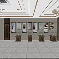 Elegant Showroom Interior With Wooden Shelves Blue Bottles And Display Cabinets