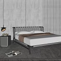 Modern Double Bed With Woven Headboard White Brown Linens Grey Nightstand And Black Pendant Light