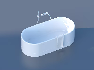 Modern White Oval Bathtub With Faucet And Hanging Towel Design 3d model