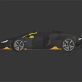 Black Convertible Sports Car With Yellow Seats And Sleek Aerodynamic Design