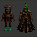 Armored Warrior With Green Crown Holding Sword And Mythical Horse With Decorative Saddle