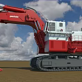 Large Red Poclain 4000 Crawler Excavator With White Cab On Open Field 3d model