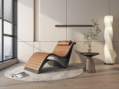 Modern Lounge Chair in Contemporary Interior with Round Table Plant and Rug near Window 3d model