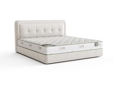Modern Double Bed With Beige Upholstered Headboard And Spring Mattress 3d model