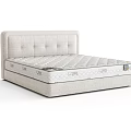 Modern Double Bed With Beige Upholstered Headboard And Spring Mattress