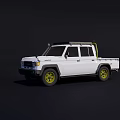 White Double Cab Pickup Truck With Yellow Wheels And Roof Rack