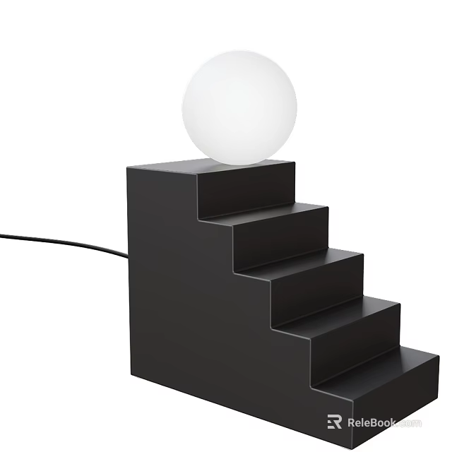 Modern Table Lamp with Black Step Shaped Base and White Spherical Shade 3d model 