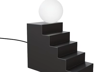 Modern Table Lamp with Black Step Shaped Base and White Spherical Shade 3d model