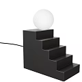Modern Table Lamp with Black Step Shaped Base and White Spherical Shade