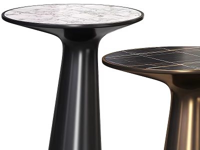 Modern Side Tables With Marble Top And Black Gold Conical Base Design 3d model