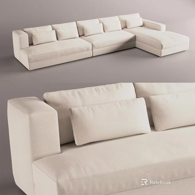 Modern Beige Sectional Sofa With Multiple Soft Cushions And Comfortable Design 3d model